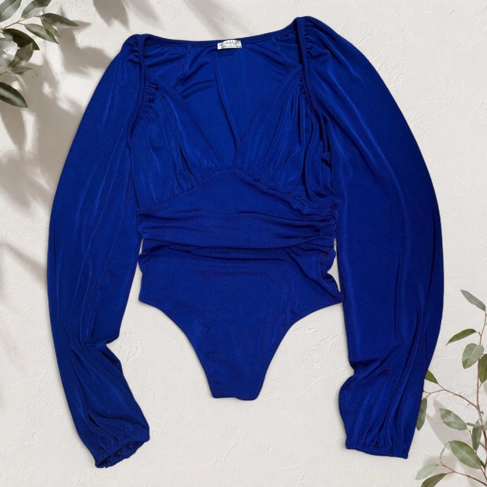 Intimately Free People Blue Ruched Long Sleeve Bodysuit Y2K Medium